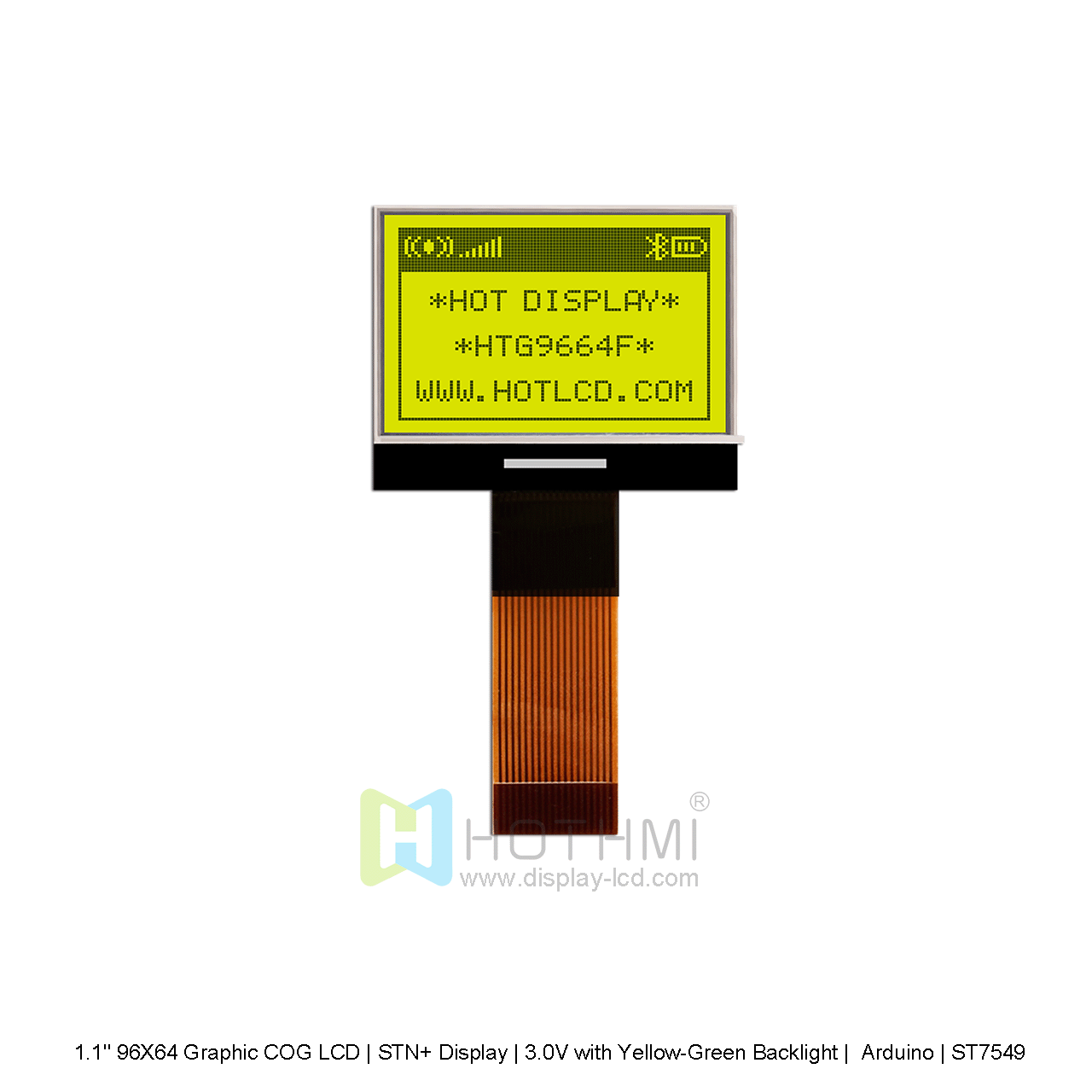 1.1" 96X64 Graphic COG LCD | STN+ Display | 3.0V with Yellow-Green Backlight |  Arduino | ST7549