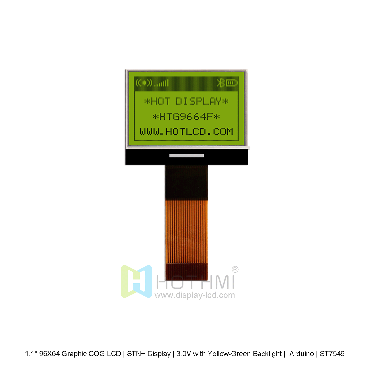 1.1" 96X64 Graphic COG LCD | STN+ Display | 3.0V with Yellow-Green Backlight |  Arduino | ST7549