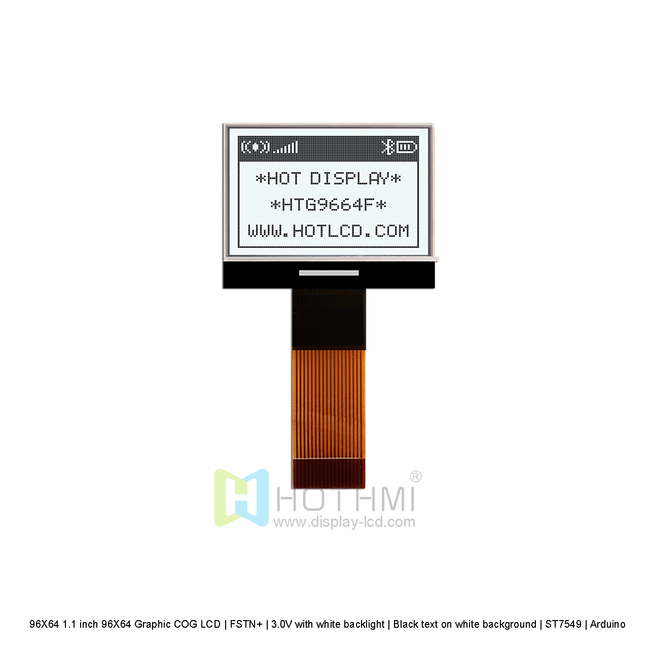 96X64 1.1 inch 96X64 Graphic COG LCD | FSTN+ | 3.0V with white backlight | Black text on white background | ST7549 | Arduino