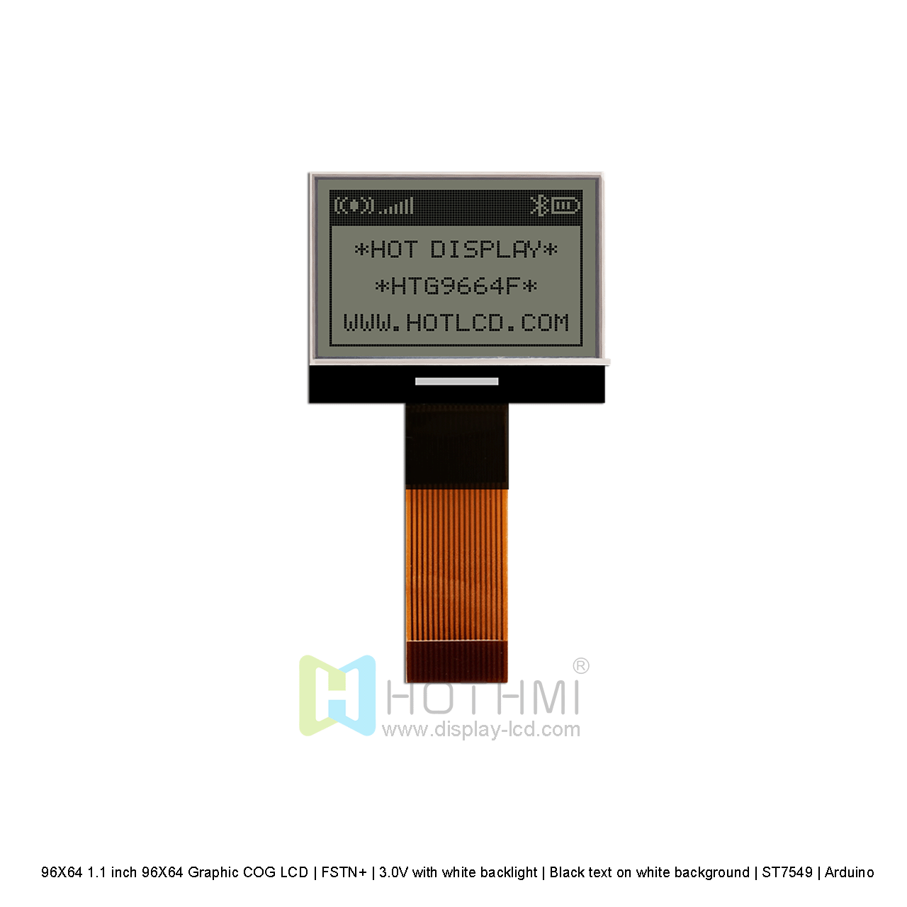 96X64 1.1 inch 96X64 Graphic COG LCD | FSTN+ | 3.0V with white backlight | Black text on white background | ST7549 | Arduino