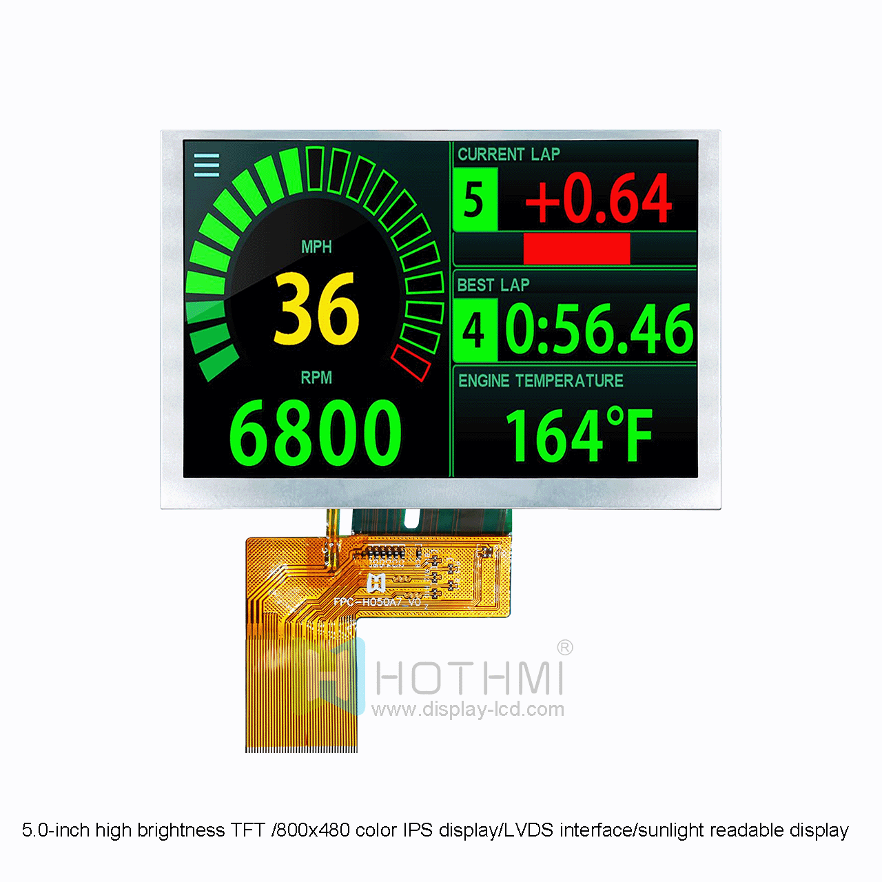 5.0-inch high brightness TFT LCD/800x480 color IPS full viewing angle display/LVDS interface/ST7262 controller/Linux/industrial control motherboard/RK/sunlight readable display