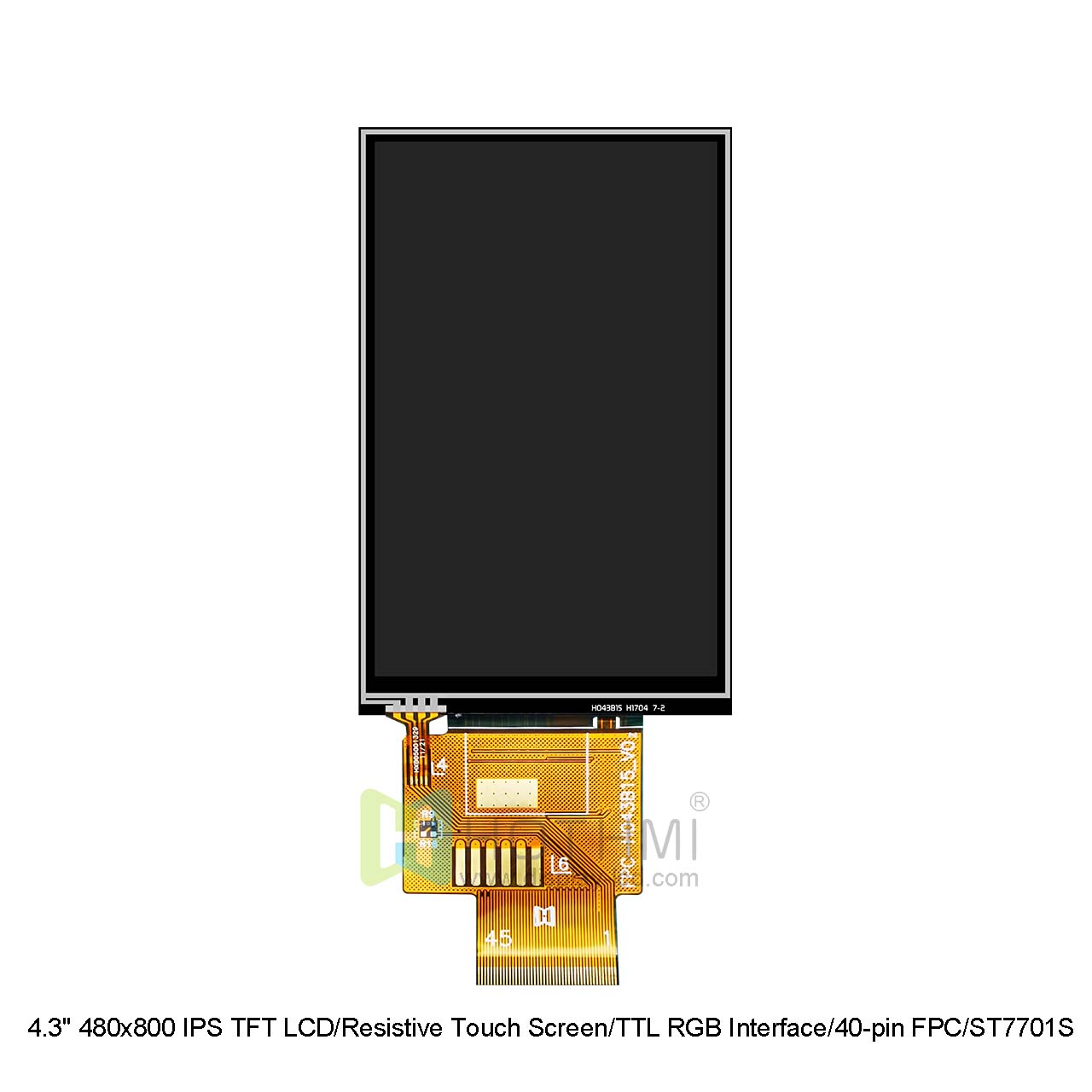 4.3" 480x800 IPS TFT LCD/Resistive Touch Screen/TTL RGB Interface/40-pin FPC/ST7701S/STM32/RK Motherboard