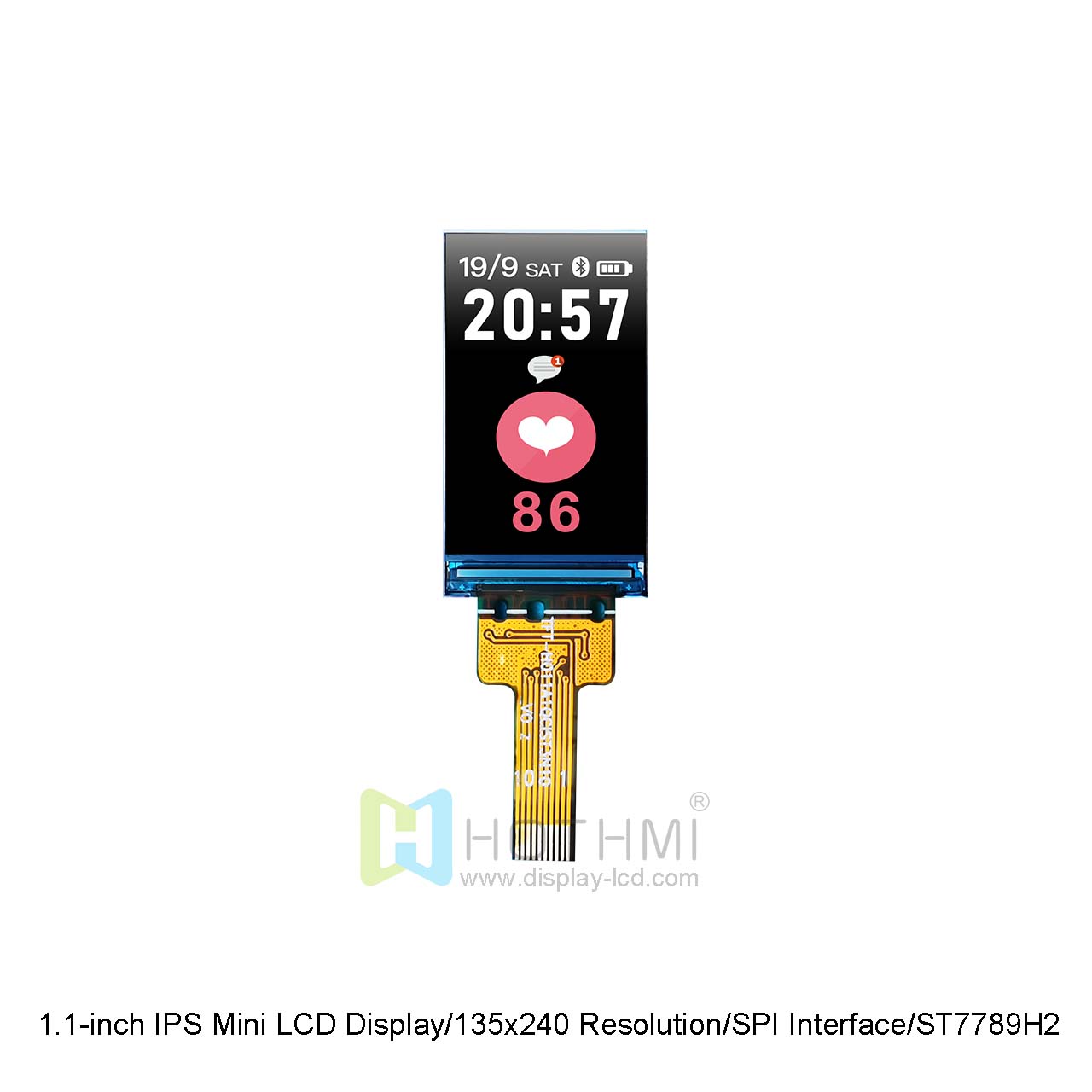 1.1-inch IPS Mini LCD Display/135x240 Resolution/SPI Interface/ST7789H2 Controller/FPC Flexible Cable