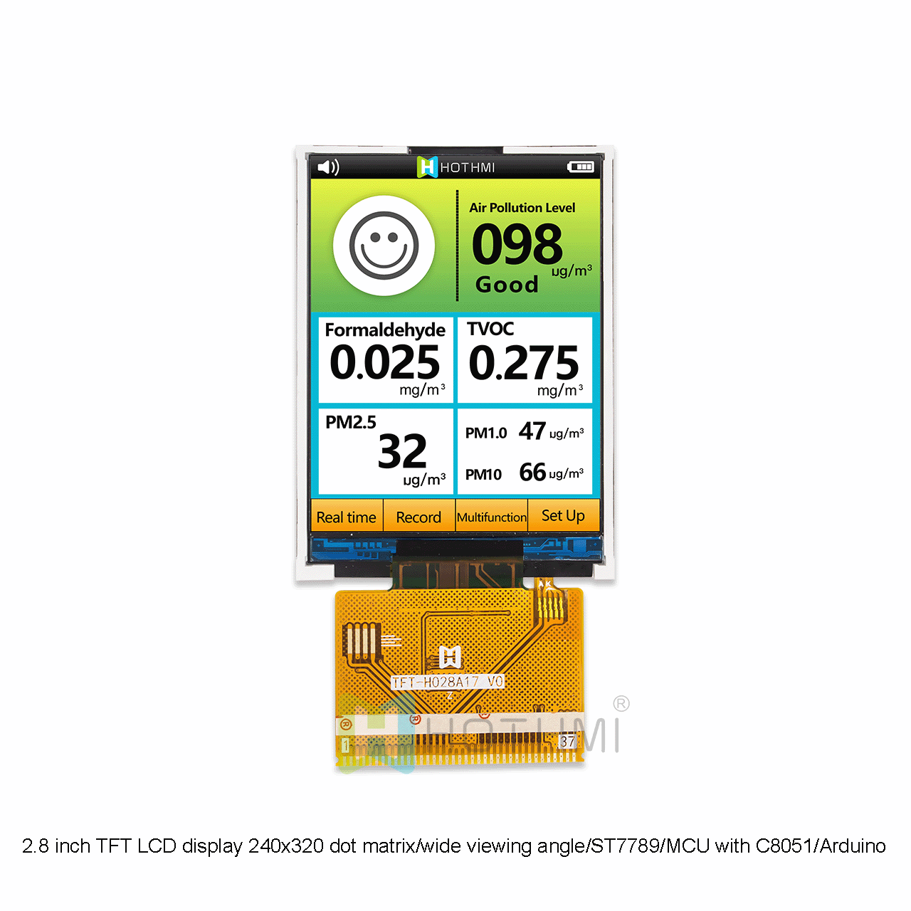 2.8-inch TFT LCD color display / 240X320 dot matrix color screen / 8080MCU interface / wide temperature / C8051 / Arduino / STM32 / plug-in FPC