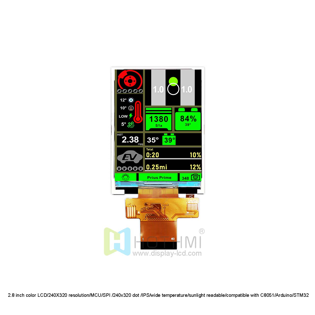 2.8 inch TFT LCD/2.8 inch color LCD/240X320 resolution/MCU/SPI interface/240x320 dot matrix LCD/IPS/wide temperature/sunlight readable/compatible with C8051/Arduino/STM32