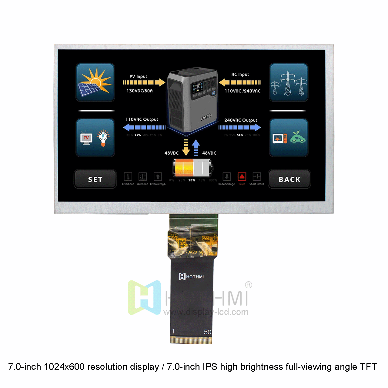 7.0-inch 1024x600 resolution display / 7.0-inch IPS high brightness full-viewing angle TFT / visible in sunlight / T.B.D controller / RGB interface / STM32 / RK