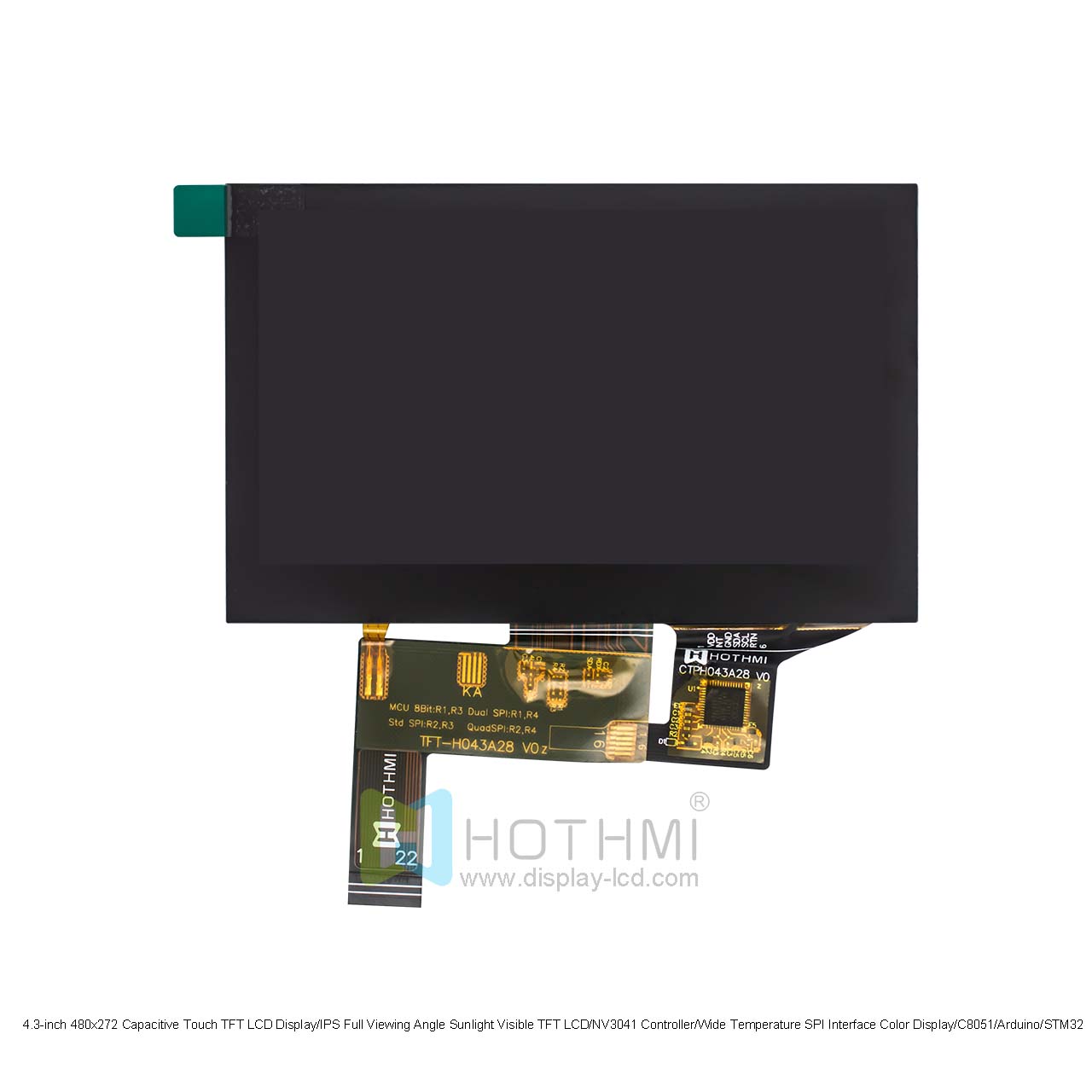 4.3-inch 480x272 Capacitive Touch TFT LCD Display/IPS Full Viewing Angle Sunlight Visible TFT LCD/NV3041 Controller/Wide Temperature QSPI/MCU Interface Color Display/C8051/Arduino/STM32