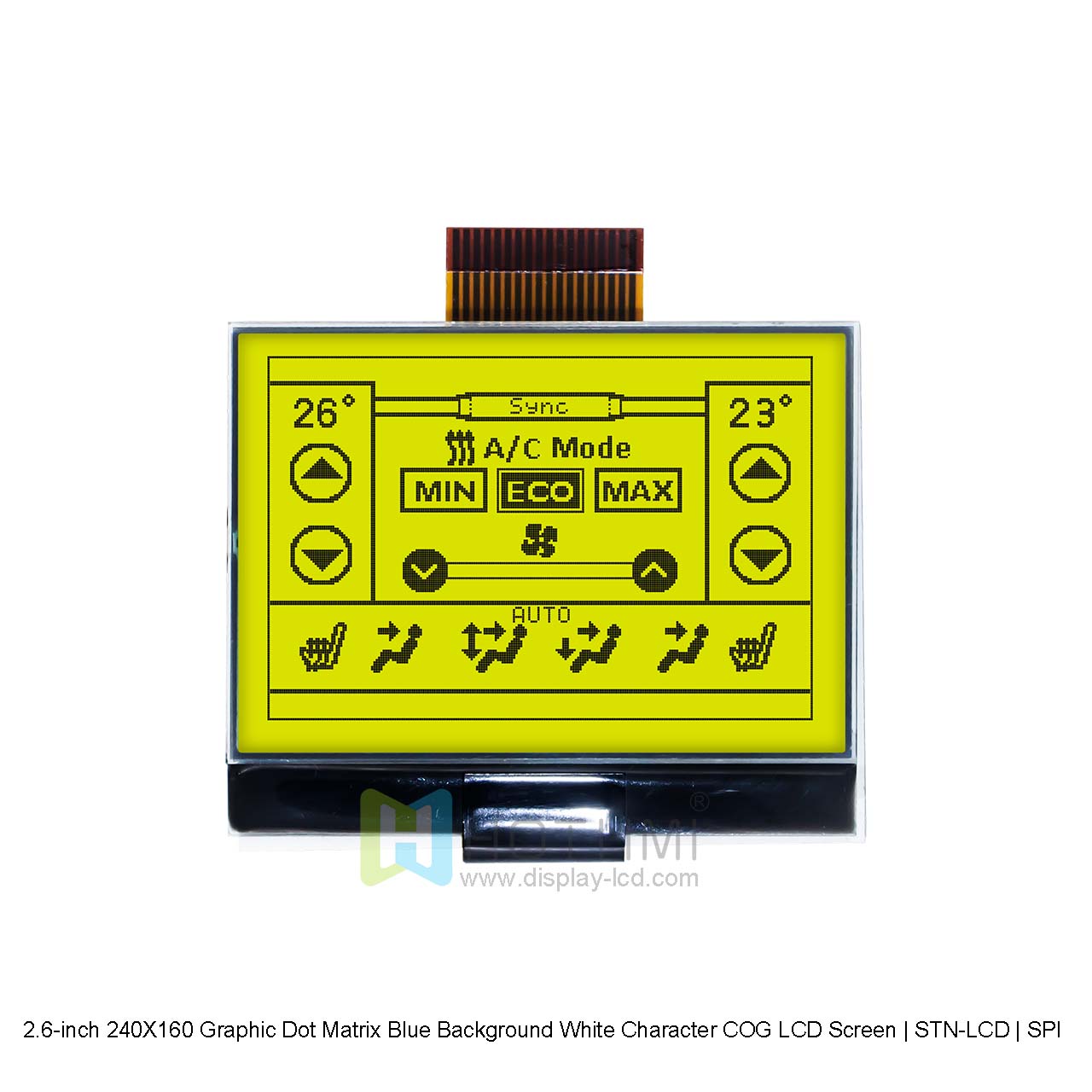 2.6" 240X160 Graphic Dot Matrix COG LCD Screen | STN+Yellow-Green LCD | SPI Interface | Arduino