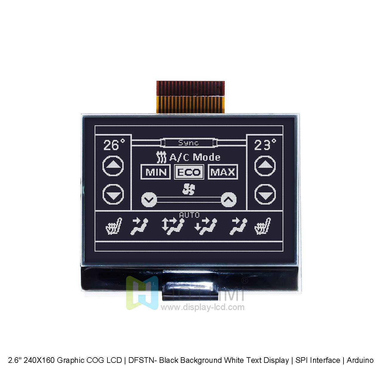 2.6" 240X160 Graphic COG LCD | DFSTN- Black Background White Text Display | SPI Interface | Arduino