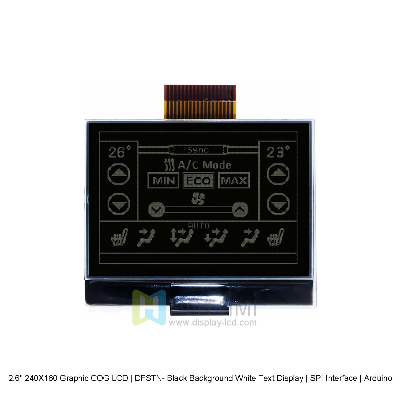 2.6" 240X160 Graphic COG LCD | DFSTN- Black Background White Text Display | SPI Interface | Arduino