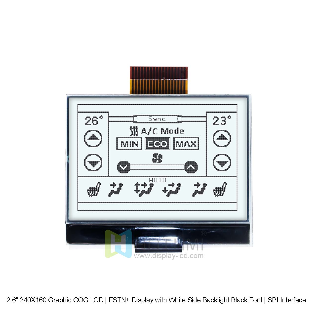 2.6" 240X160 Graphic COG LCD | FSTN+ Display with White Side Backlight Black Font | SPI Interface | Arduino