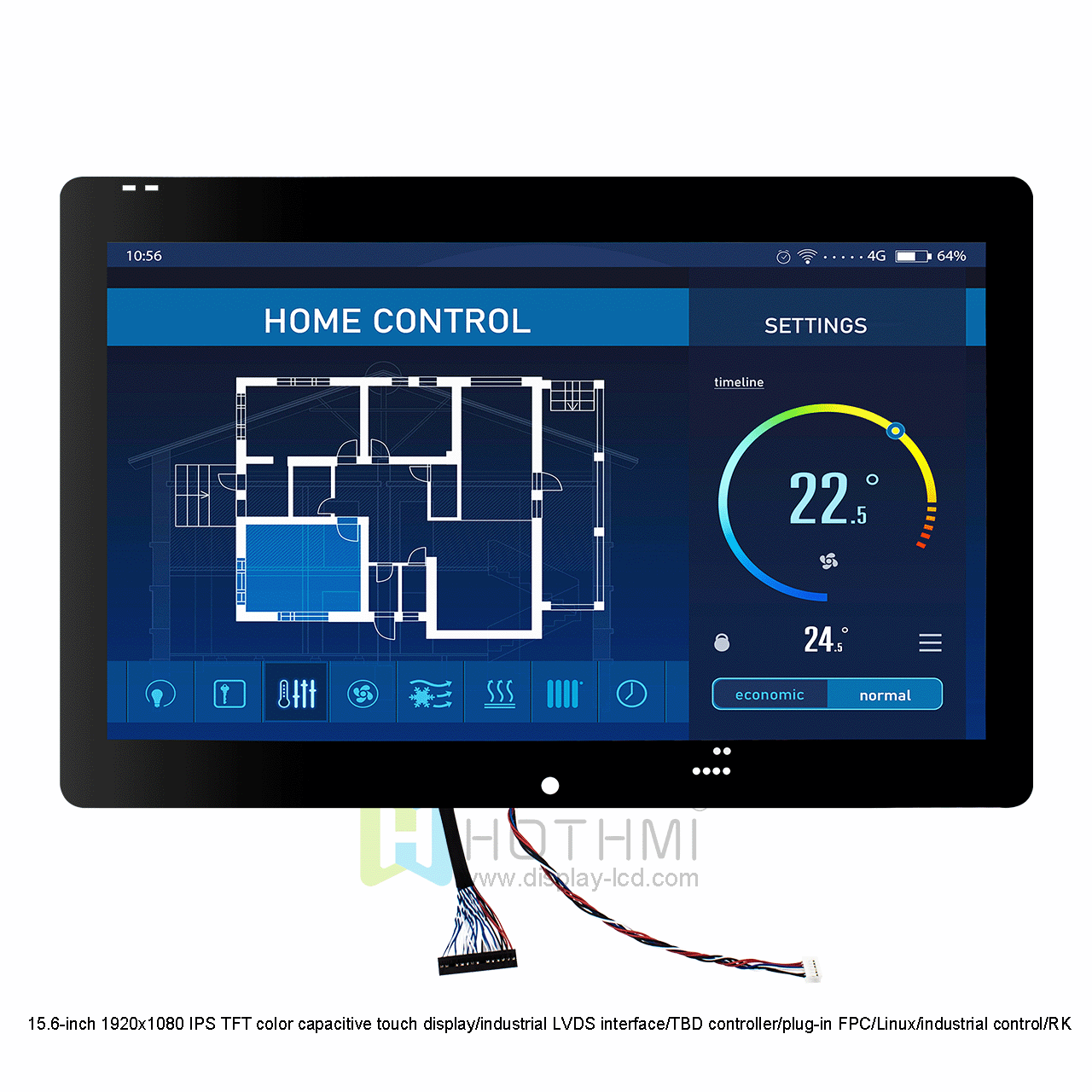 15.6-inch 1920x1080 IPS TFT color capacitive touch display/industrial LVDS interface/TBD controller/plug-in FPC/Linux/industrial control/RK